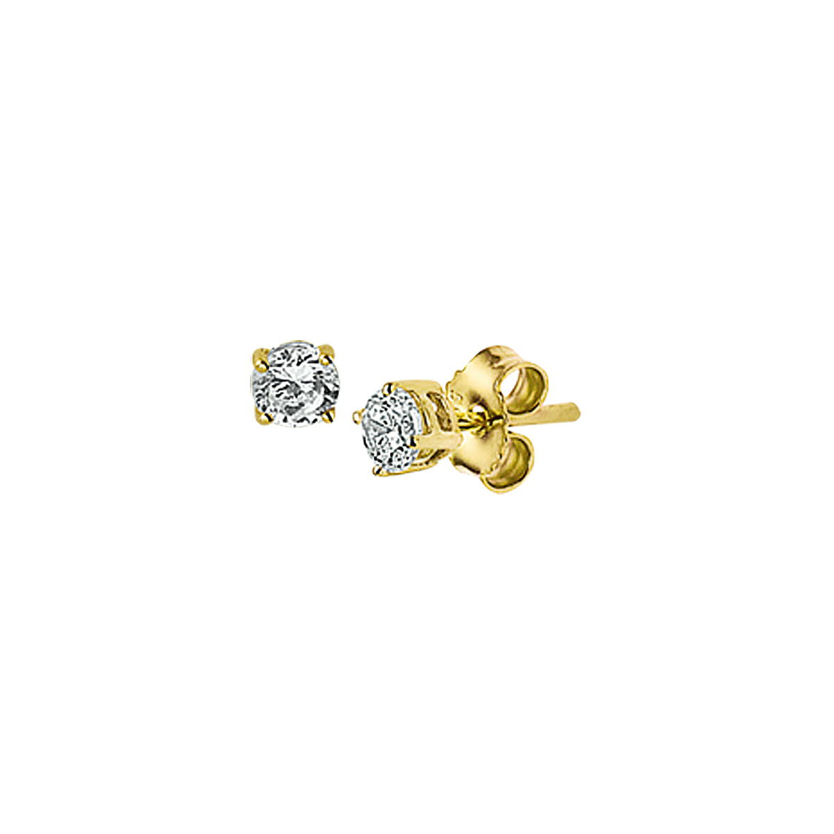 gouden oorstekers, 4poot+zirconia 3mm