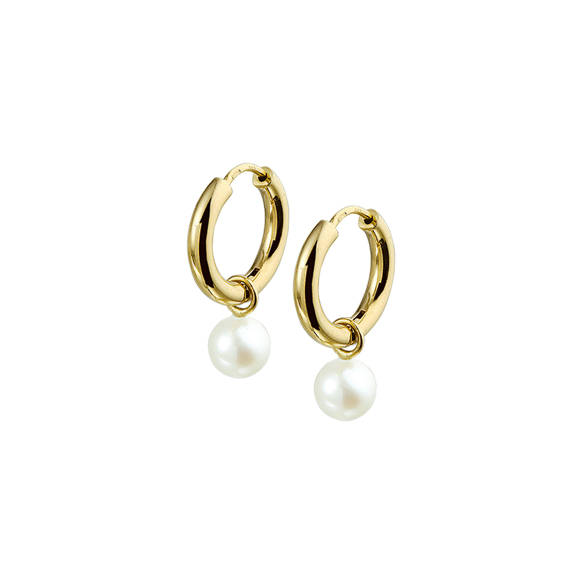 Gouden oorringen, rond 14,5x2,5mm+ parel 6,5mm