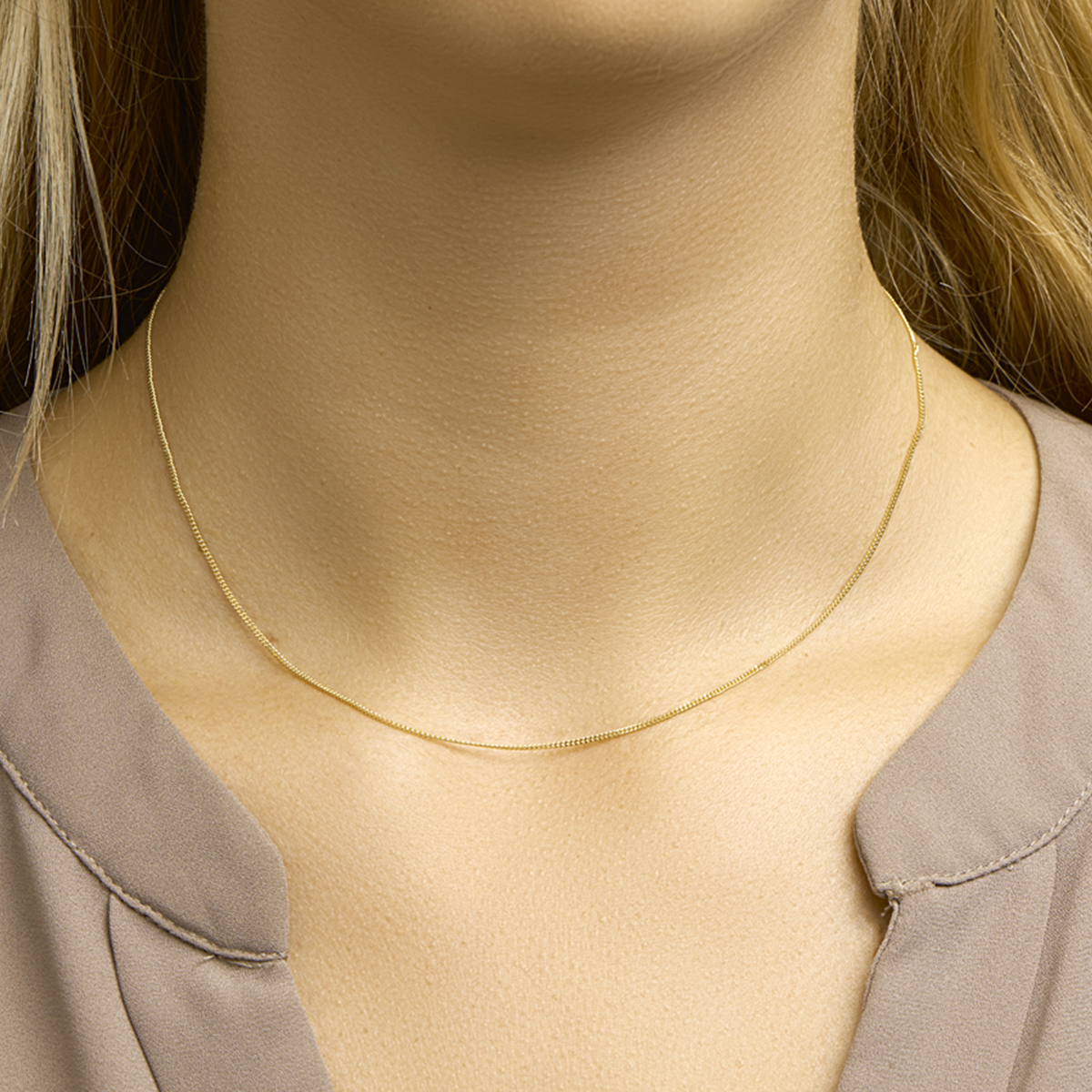 gouden lengtecollier, gourmet 1mm 42cm