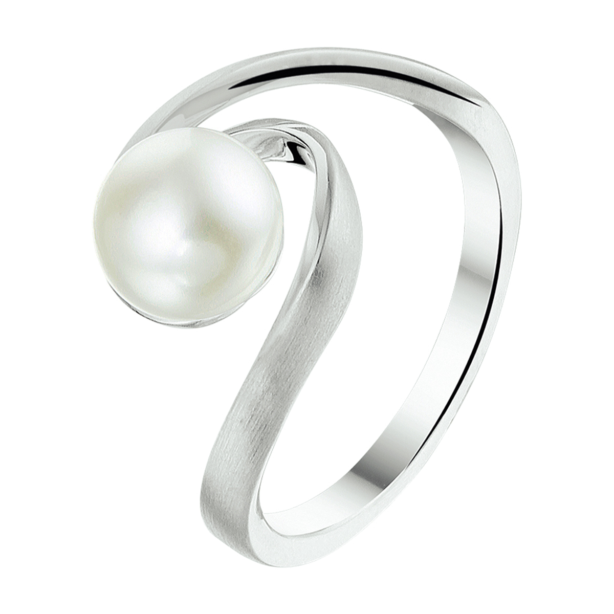 Chique gerhodineerd zilveren ring uitgevoerd met een zoetwaterparel van 8mm. De ring is goed te combineren met bijpassende sieraden uit onze collectie. 