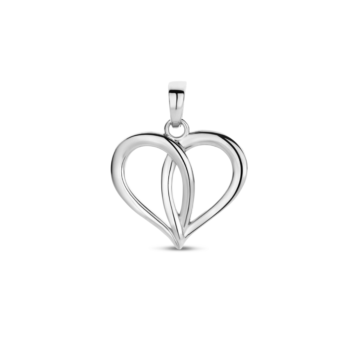 Gerhodineerd 925 zilveren hanger in de vorm van een hart. Het hart heeft een afmeting van 13.5x15.5mm.