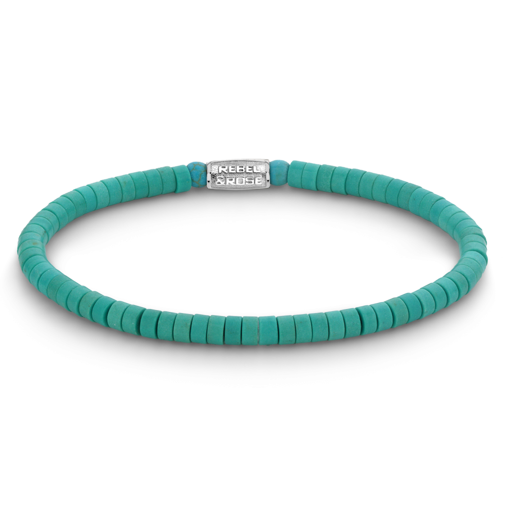 Armband van het merk Rebel & Rose. De armband heeft een hoogwaardige elastische stretch koord, met 4mm van Art. Turquoise.