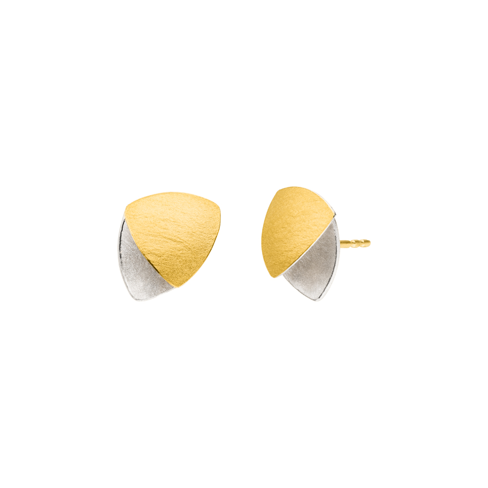 Manu schmuck zilveren met 22kt. gouden oorstekers met dubbele driehoek