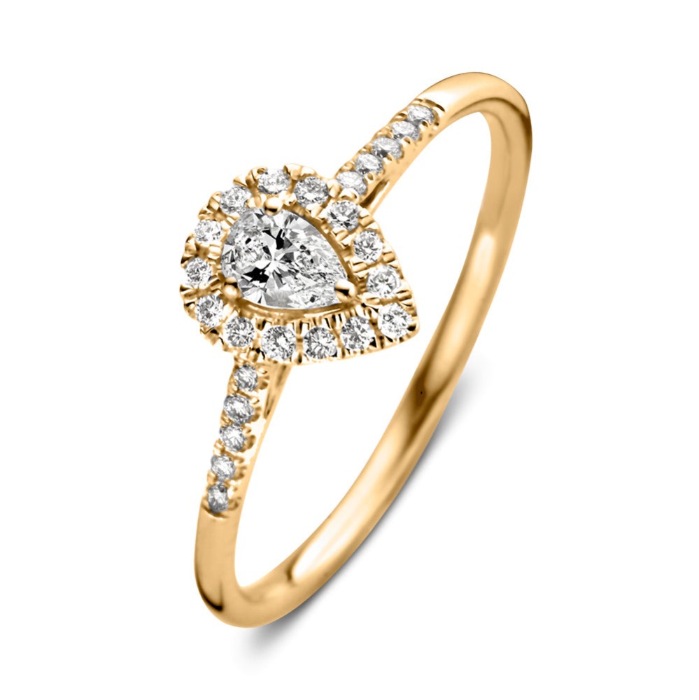 Een echte eyecatcher binnen de collectie is deze peervormige Elin ring! De fancy cut diamant is geslepen in peervorm en valt dan ook onmiddellijk op. De middensteen is bovendien omringd door kleinere briljant geslepen diamant voor een extra wauw-factor. Ook de scheen van de ring bevat fijne, fonkelende diamanten, wat de luxe uitstraling helemaal compleet maakt. De ring heeft een sierlijke verhoogde zetting, waardoor hij perfect gecombineerd kan worden met een gladde of diamanten rijring. Wat dacht je bijvoorbeeld van onzeMillie ring?

Kies zelf de gewenste steengrootte van jouw diamanten. De Elin ring isin verschillende maten en goudkleuren beschikbaar.


