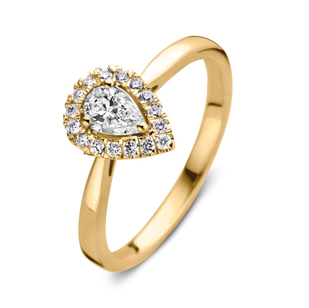 Een echte eyecatcher binnen de collectie is deze peervormige Elin ring! De fancy cut diamant is geslepen in peervorm en valt dan ook onmiddellijk op. De middensteen is bovendien omringd door kleinere briljant geslepen diamant voor een extra wauw-factor. De ring heeft een sierlijke verhoogde zetting, waardoor hij perfect gecombineerd kan worden met een gladde of diamanten rijring. Wat dacht je bijvoorbeeld van onzeMillie ring?

Kies zelf de gewenste steengrootte van jouw diamanten. De Elin ring isin verschillende maten en goudkleuren beschikbaar. Nog meer sparkle? Bekijk dan ook eens deElin Royal ringmet extra briljanten in de scheen.
