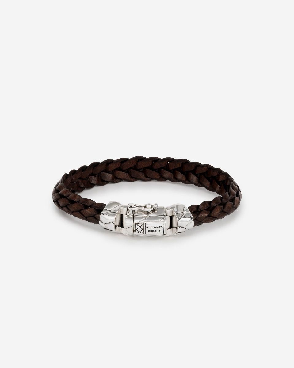 126BR G - Mangky Small Leer Armband Bruin