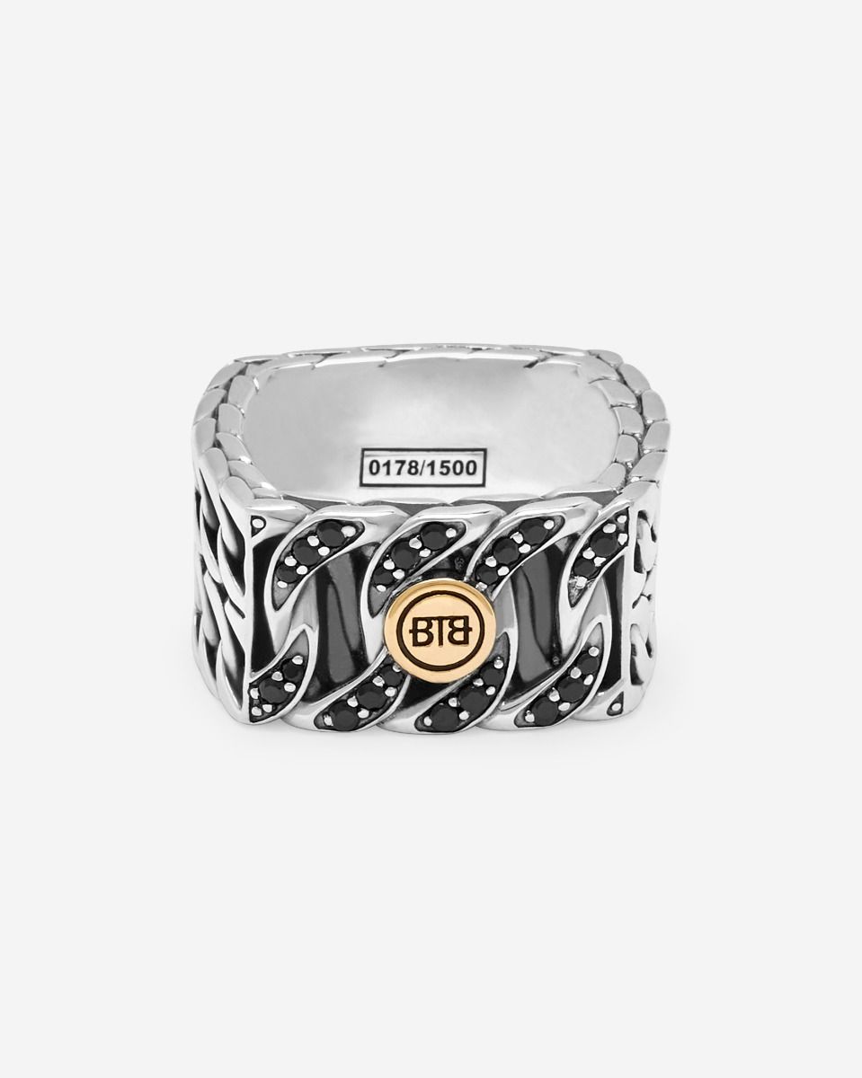 143 Esther Double Black Spinel Limited Ring Silver Gold 14kt maat 18