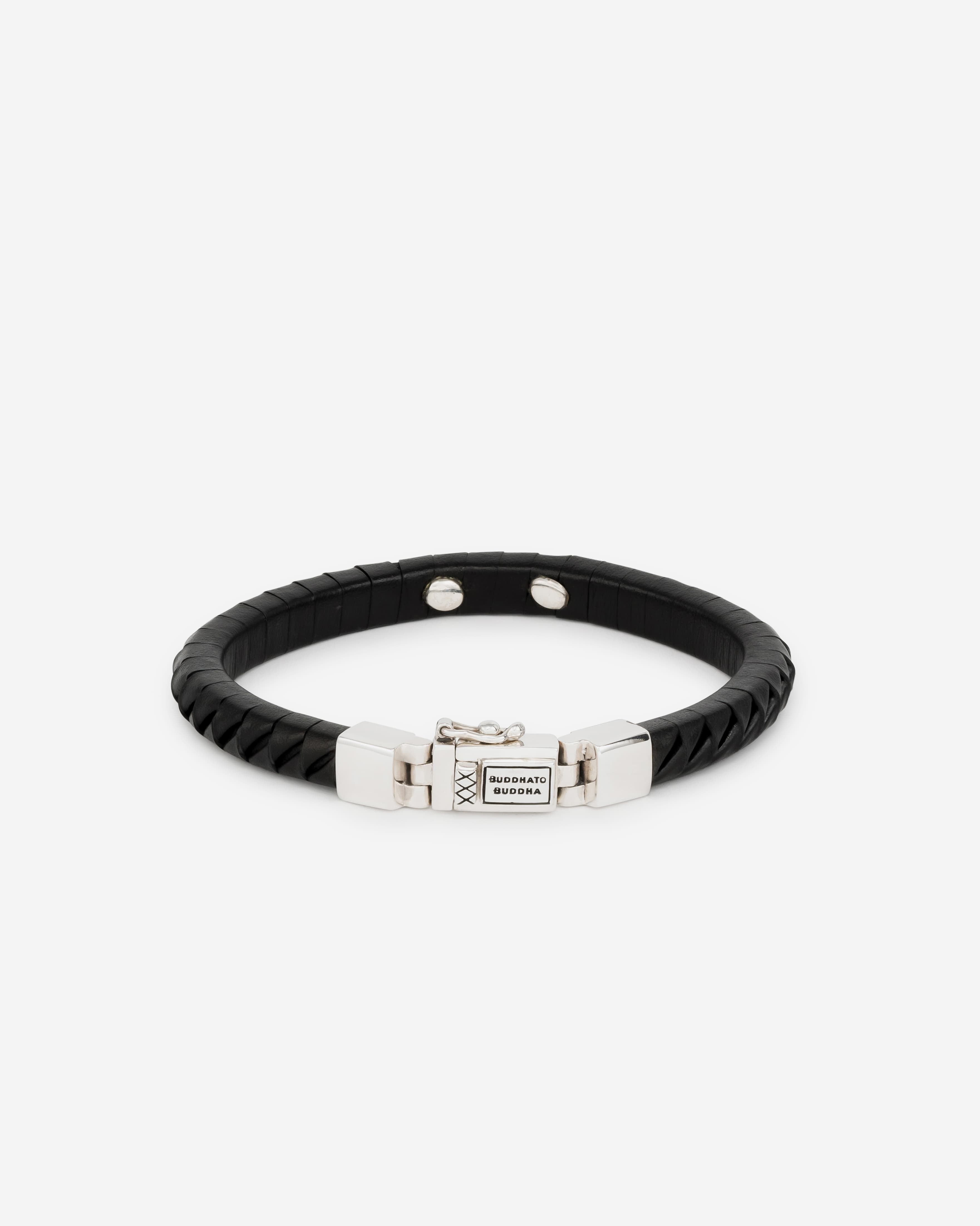 armband 40186 Buddha To Buddha zwart leer gevlochten fantasie armband met 925 zilveren baksluiting en veiligheidsachtje. Model - 162BL-Komang -E- 8718997011054