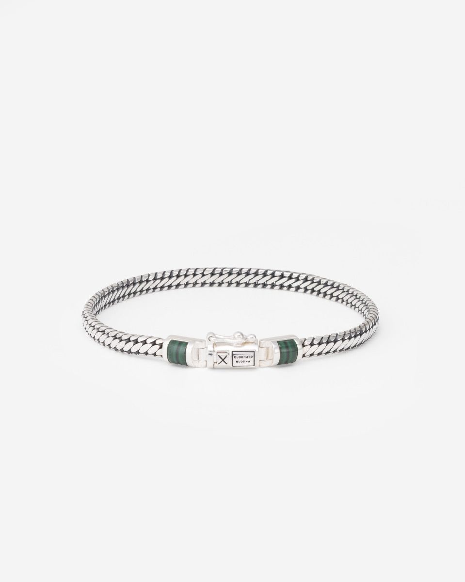 J101MA E - Ben Mini Gemstone Armband Zilver Malachite