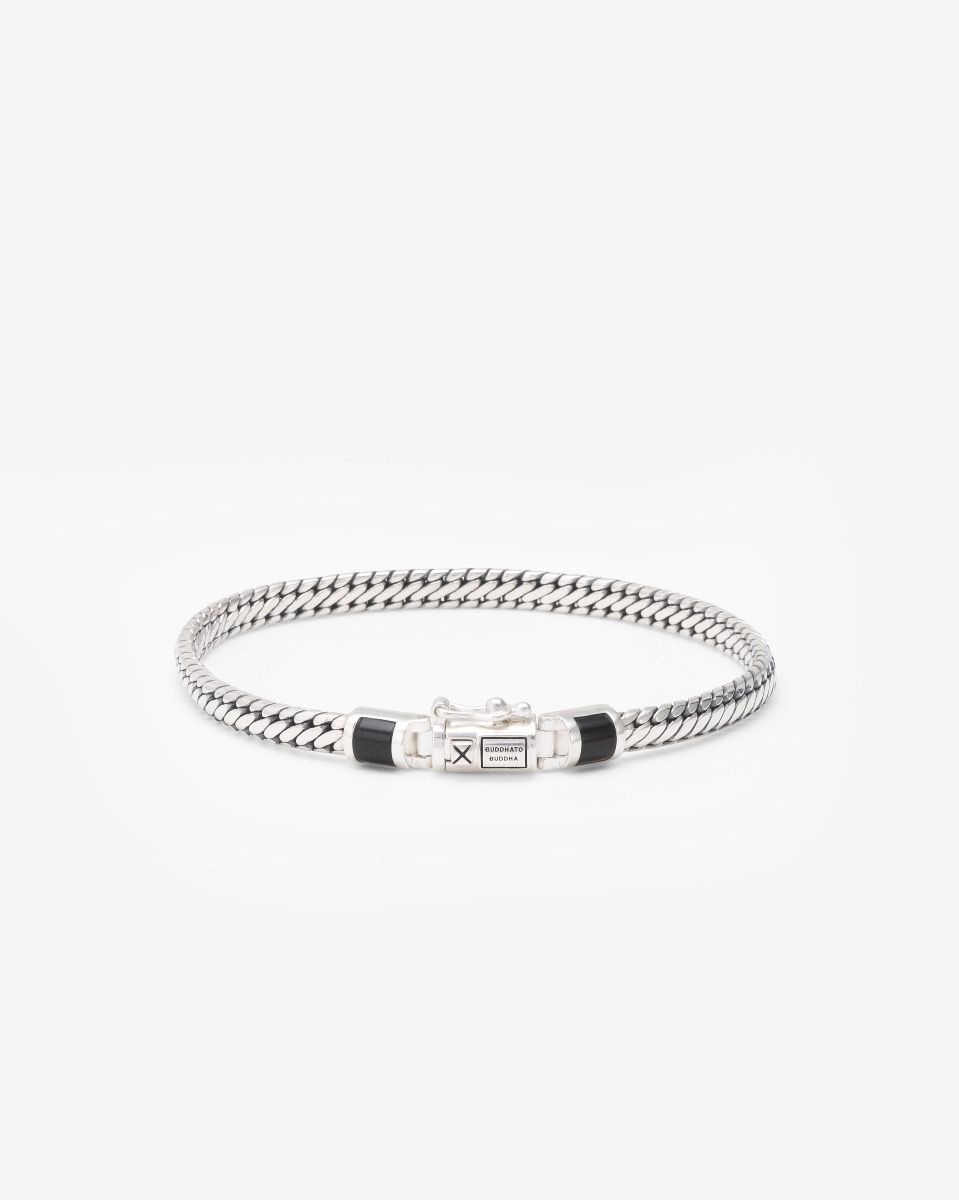 J101ON C - Ben Mini Gemstone Armband Zilver Onyx