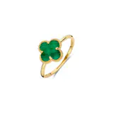 geelgouden ring met groene steen 
