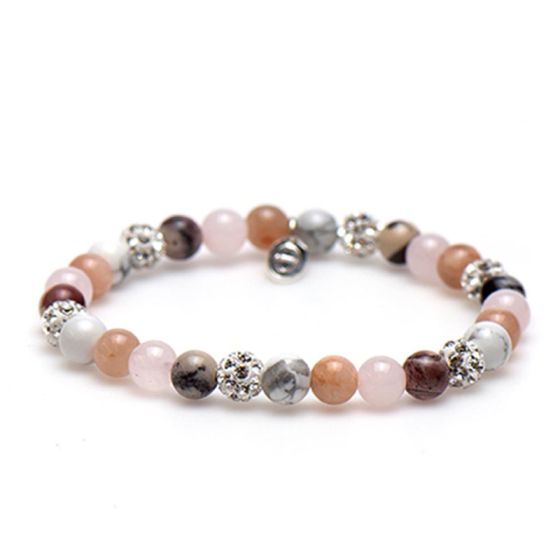 Karma handgemaakte Elastische kristal kralen armband met 6mm 
Spiral best Blush xs
