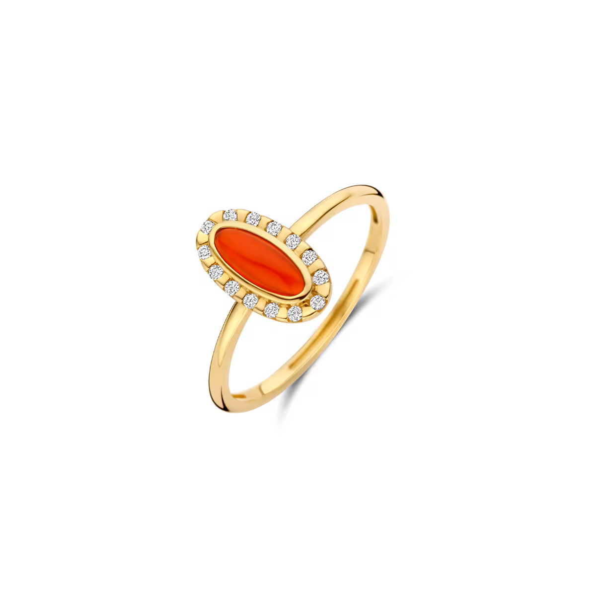 gouden Blush ring, ovaal rood agaat+cz mt54