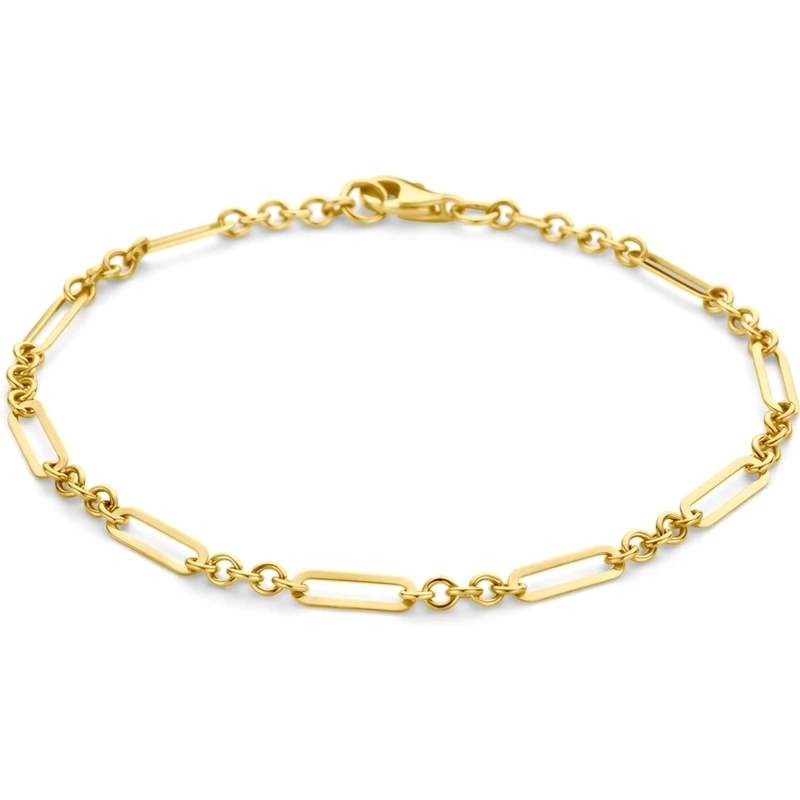 14k geelgouden fantasie schakel armband, circa 3.1 mm breed en 19 cm lang