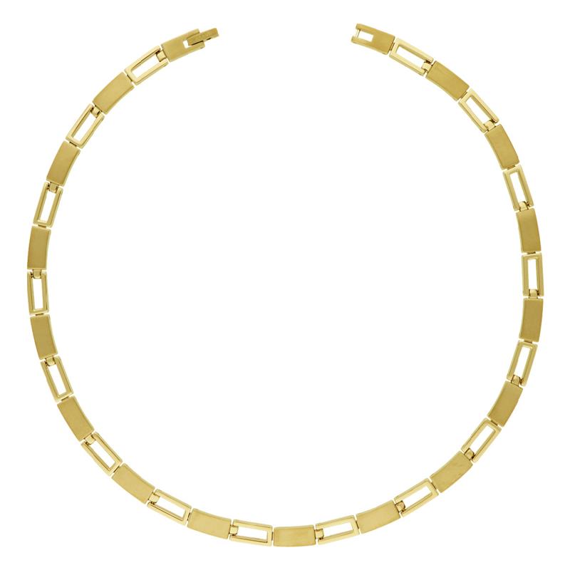 Dit prachtige collier van Boccia is gemaakt van titanium met een gouden coating. De ketting is licht van gewicht, hypoallergeen en anti-allergisch. Het collier heeft een elegante en tijdloze uitstraling, perfect voor elke gelegenheid. Draag het op zichzelf als een statementstuk of gelaagd met andere kettingen voor een trendy look. Voeg deze stijlvolle accessoire vandaag nog toe aan je collectie!
