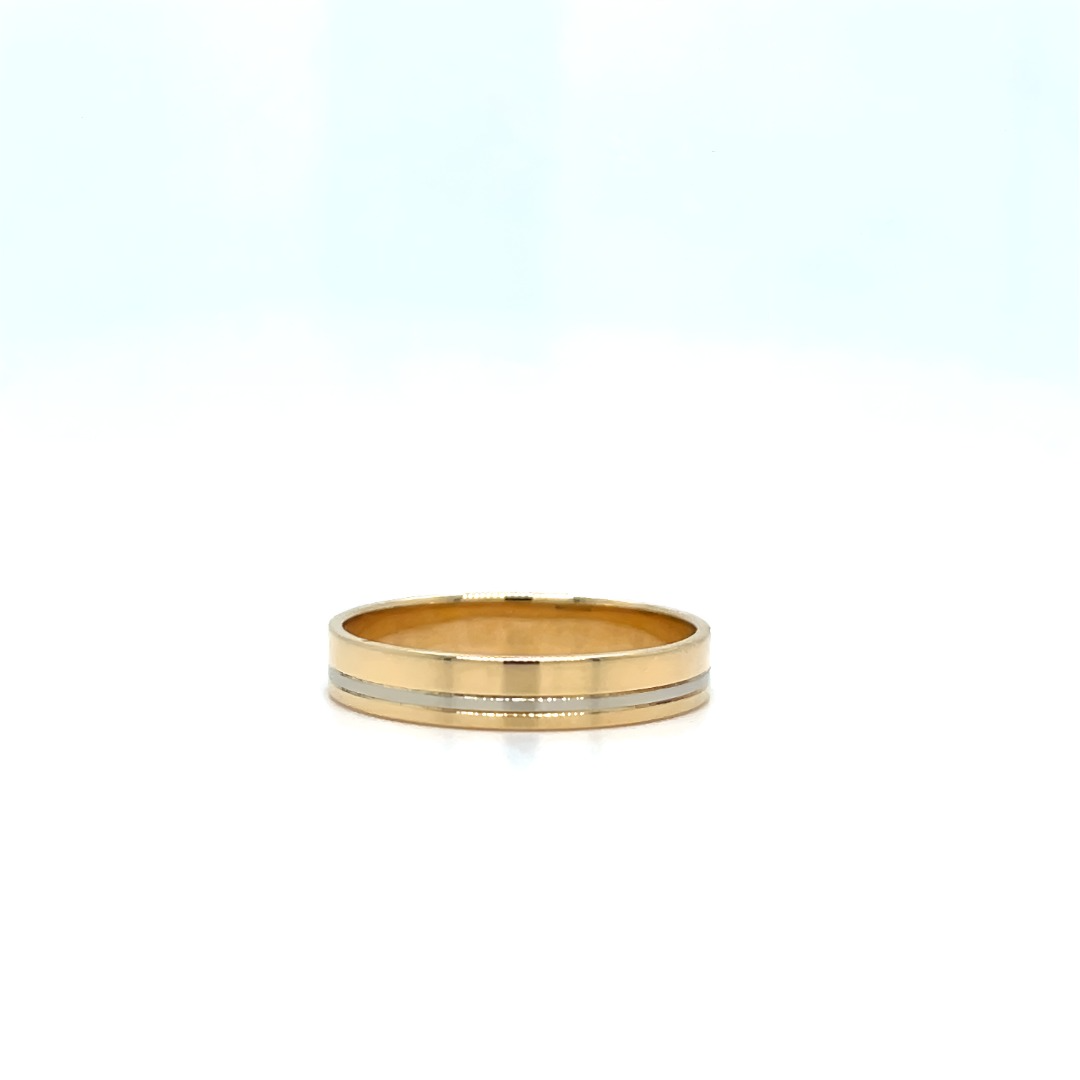 occasion trouwring heren bicolor , geel- en witgoud in maat 20 1/4