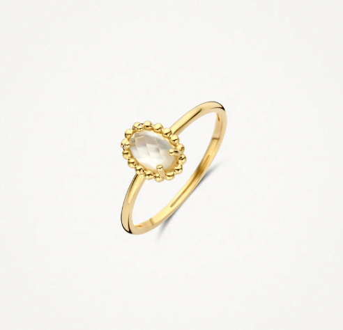 14k gouden ring met parelmoer en bergkristal