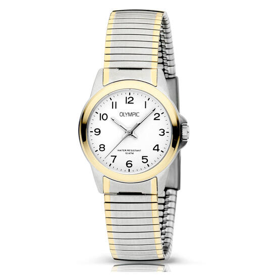 Olympic OL26DSS145B CHARLIE - Horloge - Staal - Bi-color - Rekband - 27mm
Dit unieke Olympic horloge met artikelnummer: OL26DSS145B is een klassiek dameshorloge. Het horloge heeft een geborstelde matte zilverkleurige kast met een goudkleurige bezel en een witte wijzerplaat met zwarte arabische cijfers en goudkleurige wijzers. Aan het horloge zit een bi-color rekband waardoor er geen sluiting nodig is. De band is in te korten of te vergroten. Het horloge heeft een mineraalglas, een afmeting van 27mm en is 10 ATM. Zeer geschikt voor oudere mensen en klanten die moeite hebben met sluitingen.
 
Waterdichtheid 10 ATM
Dit horloge is bestand tegen water bij het zwemmen en douchen. Dit horloge is niet bestand tegen (grote) waterdruk dus je kunt er niet mee duiken.

Het merk:
Een mooi horloge hoeft niet duur te zijn! Het Nederlandse horlogemerk Olympic levert stoere chronografen, slimline series, digitale uurwerken en elegante dameshorloges. De prijs-kwaliteitverhouding staat bij Olympic hoog in het vaandel met prijzen die uiteenlopen van € 34,95 tot en met € 139,00.

100% Nederlands ontwerp, waterdicht en standaard 3 jaar fabrieksgarantie.

Specificaties:
- Ronde kast
- Stalen horlogekast
- Witte wijzerplaat 
- Stalen bi-color rekband
- 10 ATM (Regen- & spatwaterdicht)
- Standaard 3 jaar fabrieksgarantie
- Mineraalglas