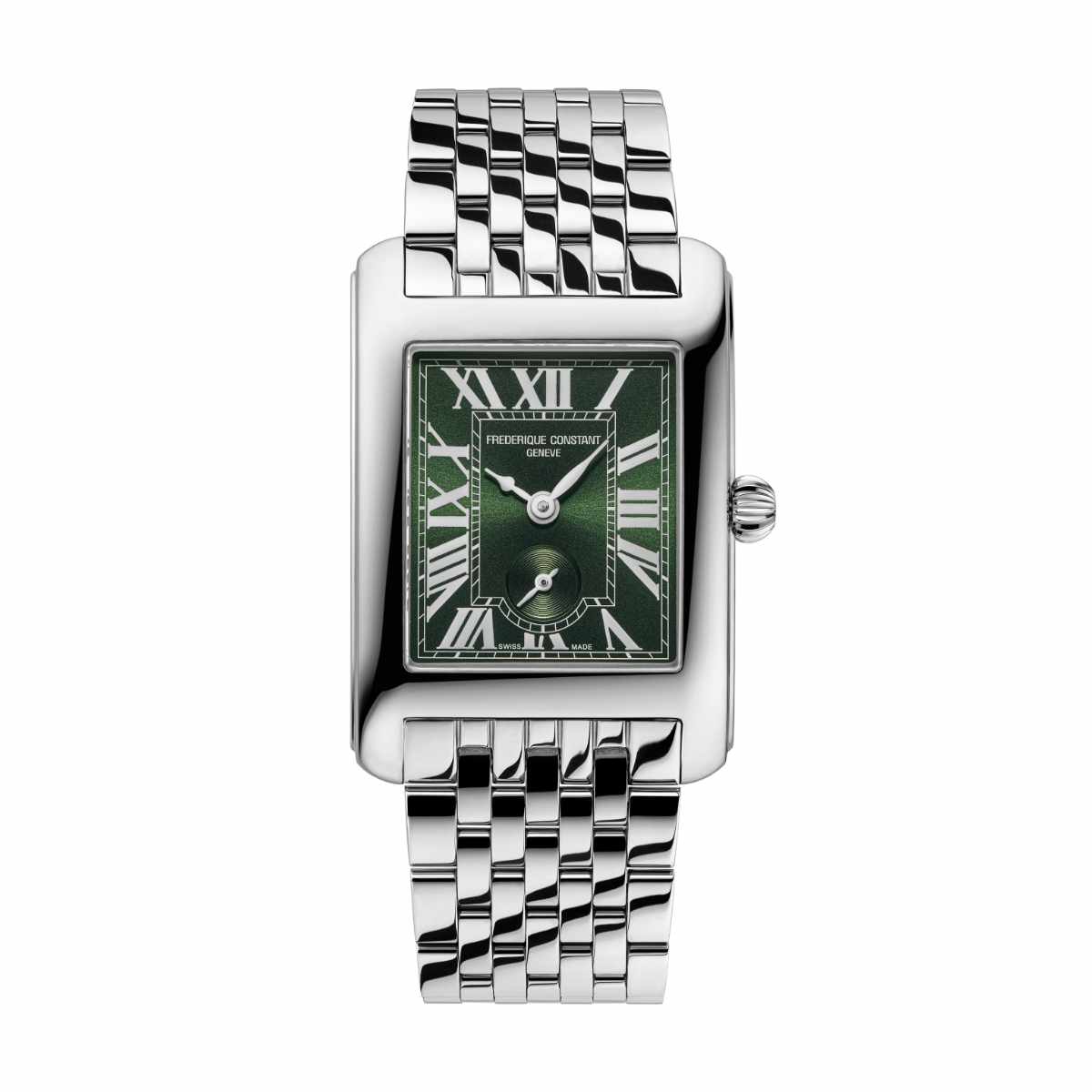 Dit Federique Constant horloge behoort tot de Classics Carée colletie.
Referentienummer: FC-235GR2C6B

Dit chique Frederique Constant horloge is uitgerust met een quartz uurwerk. Het horloge heeft een stalen kast en band.  De groene wijzerplaat is versierd met romeinse cijfers en een kleine seconde wijzer op 6-uur. De rechthoekige kast is voorzien van een krasvrij saffierglas en heeft een diameter van 36MM. Het horloge is getest op een waterdichtheid van 5 ATM / 50 M.