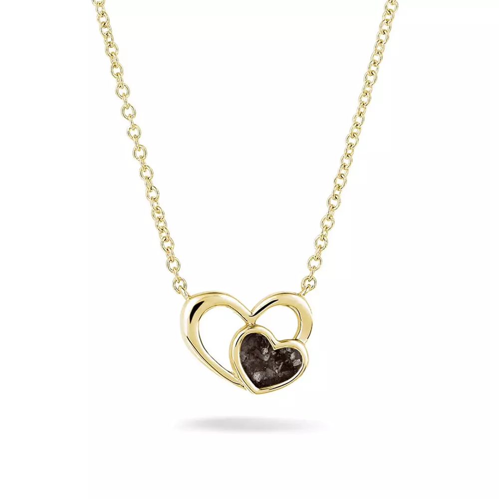 See You Gedenksieraden - Zilveren memorial collier, dubbelhart bezet met zirconia's, as-sieraad - 602-SG