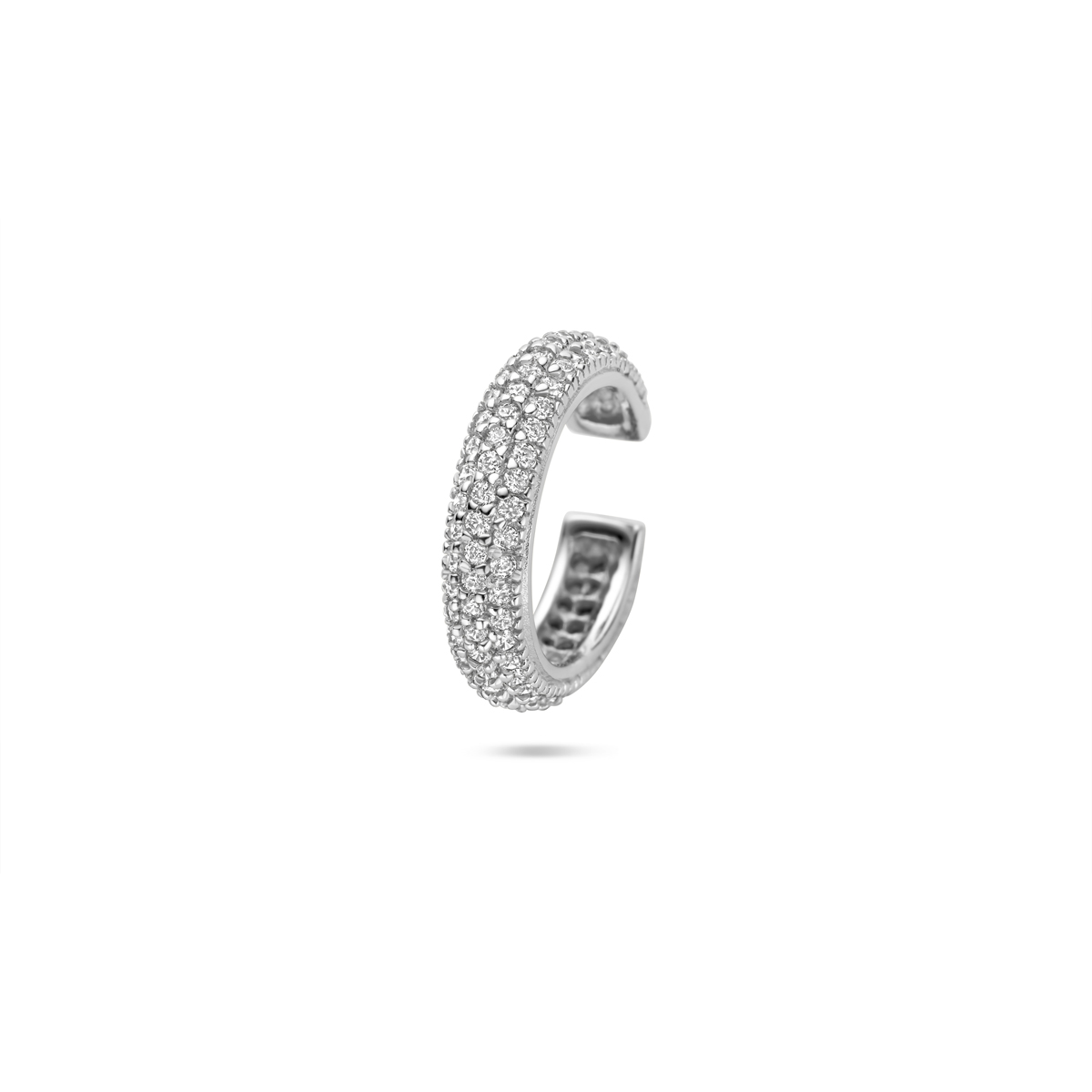Gerhodineerd 925 zilveren ear cuff uitgevoerd met zirkonia en heeft een afmeting van 15.5x3.5mm.