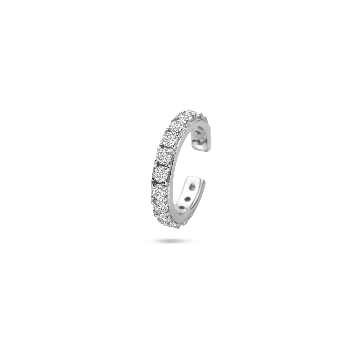 Gerhodineerd 925 zilveren ear cuff uitgevoerd met zirkonia en heeft een afmeting van 14.5x2.5mm.