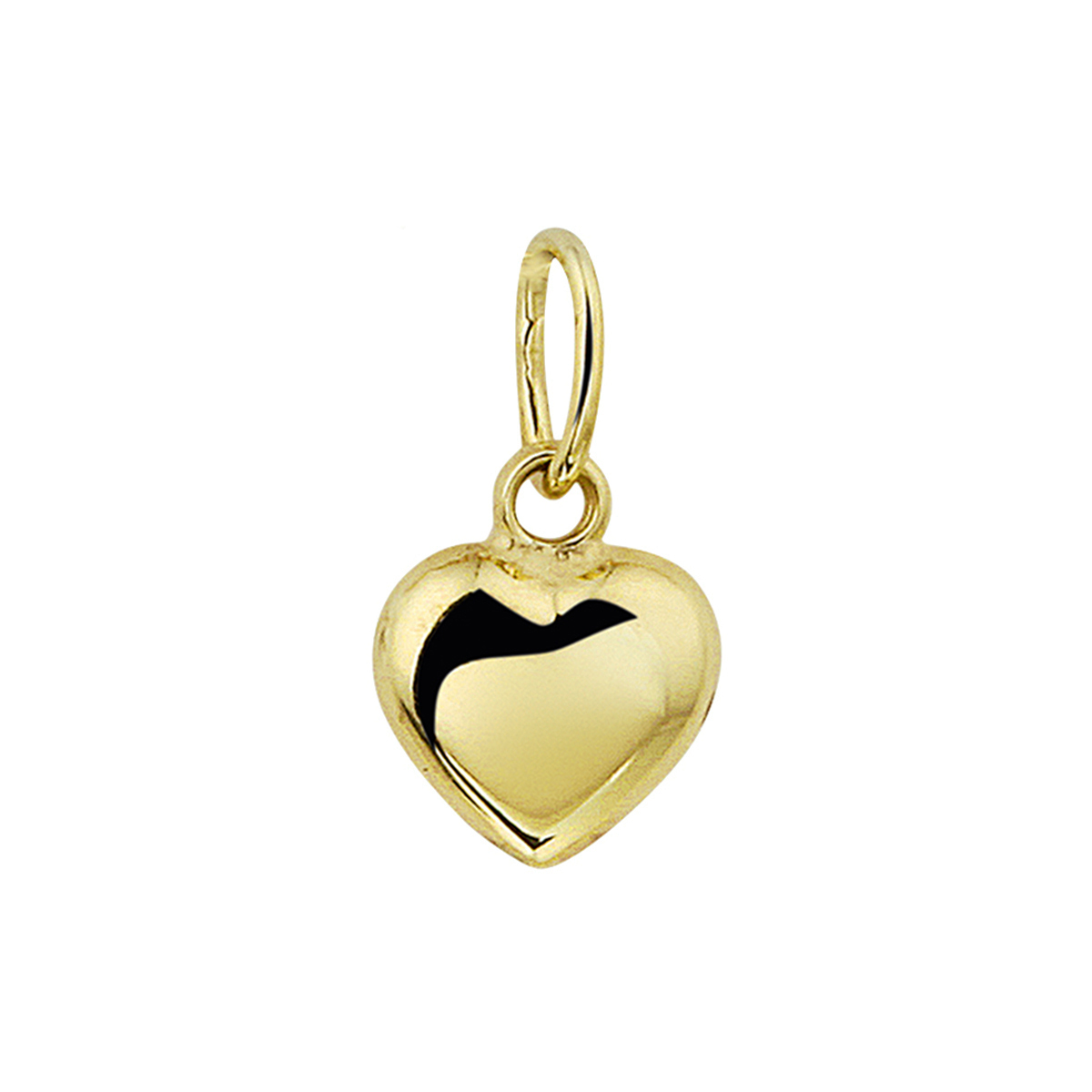 Geelgouden hanger met een hart van 6.5x6.5mm en uitgevoerd met een stevig hangoog. De hanger is ook verkrijgbaar in het witgoud.