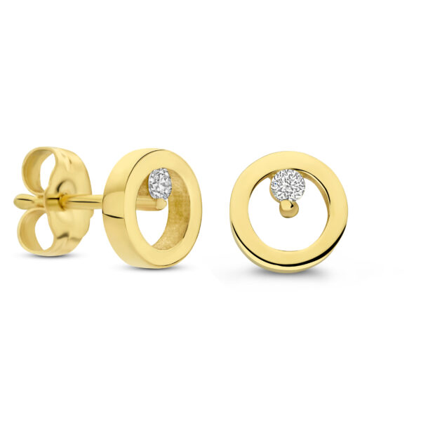 Minioro gouden oorstekers mini-cirkelcollectie met 2x0.03ct. diamant