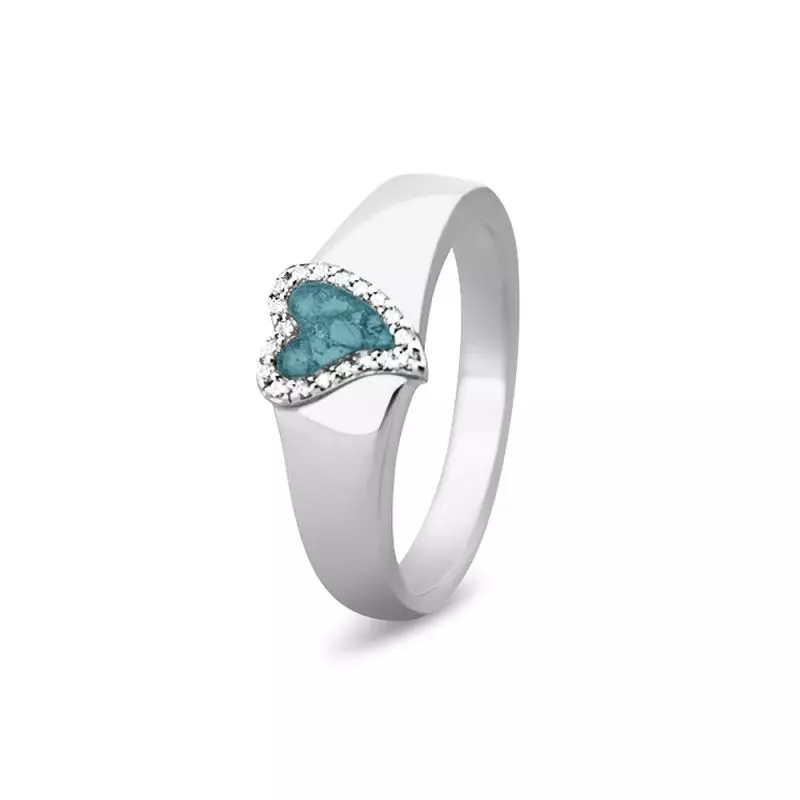 See You Gedenksieraden - Zilveren ring met hartje, bezet met zirconia's, as-sieraad - RG-005-54 
