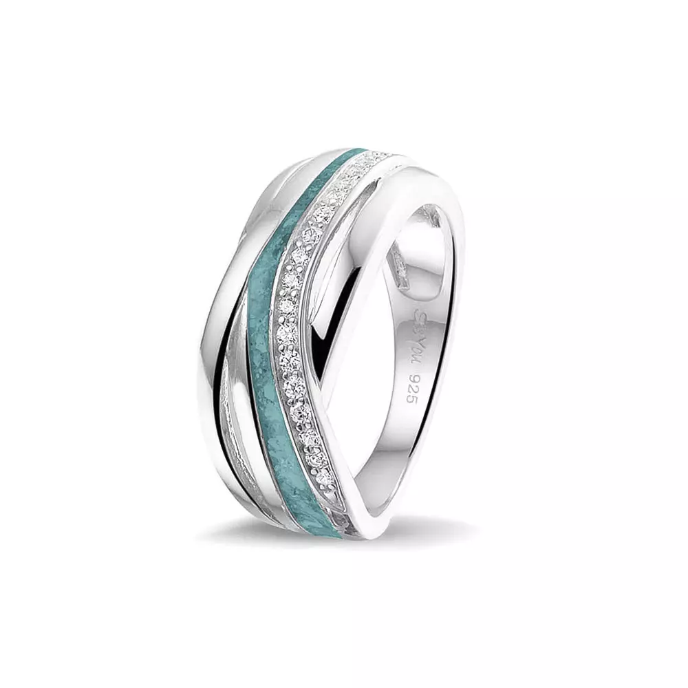 See You Gedenksieraden - Zilveren damesring bezet met zirconia's, cross-over, as-sieraad - RG-013-52