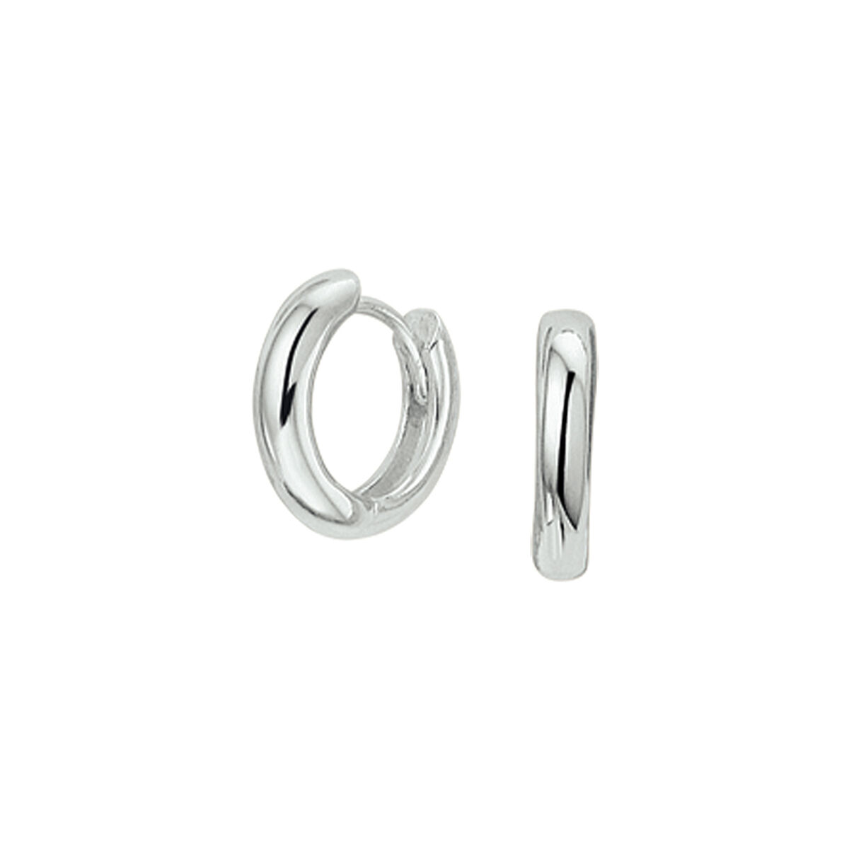 De Zilver gerhodineerde klap oorringen hebben een glanzende afwerking. Ze hebben een diameter van 10,5 mm, wegen 1,31 gram, en hebben een half-bol vorm met een breedte van 2 mm. Deze creolen passen perfect bij elke elegante outfit en kunnen dagelijks gedragen worden.