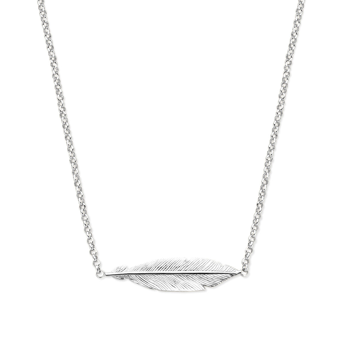 Zilveren collier met een veer. Het collier is onderdeel van een set en de lengte bedraagt 40.5cm met 3cm extensie. 