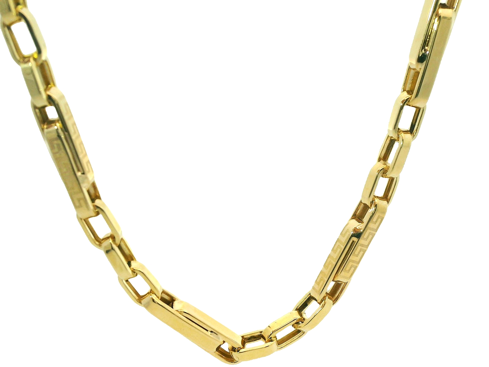 Dit verfijnde heren collier is vervaardigd uit 14 karaat geelgoud (12.36 gr) en straalt pure luxe en klasse uit. De schakels hebben een strakke, rechthoekige vorm met subtiele openingen die zorgen voor een robuuste, doch elegante uitstraling. Wat dit collier extra bijzonder maakt, is het verfijnde gravurepatroon op sommige schakels, dat een vleugje exclusiviteit en karakter toevoegt.

Dankzij de gepolijste afwerking schittert het collier prachtig in het licht, waardoor het een opvallend accessoire is voor elke gelegenheid – van casual tot formeel. Het stevige ontwerp en de hoogwaardige afwerking maken dit collier niet alleen stijlvol, maar ook duurzaam.

Kenmerken:

Materiaal: 14 karaat geelgoud

Type: Heren collier

Afwerking: Hoogglans gepolijst

Schakeltype: Rechthoekige schakels met open tussenstukken en gravure-accenten

Sluiting: Stevige sluiting voor optimaal draagcomfort

Een krachtig en stijlvol sieraad dat klasse toevoegt aan elke outfit – perfect voor de moderne man die waarde hecht aan kwaliteit en uitstraling.