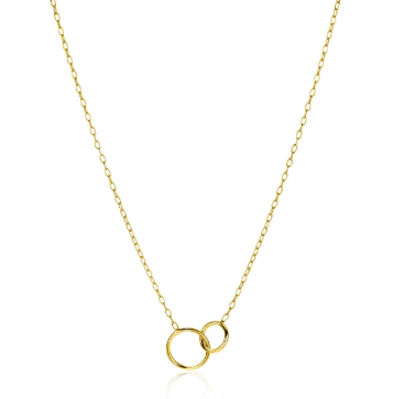 ZINZI gold plated zilveren paperclip schakelketting, waarbij in het midden twee ronde vormen mooi met elkaar verbonden zijn. De lengte is te variëren tussen 42 en 45cm. Met herkenbaar Zinzi hartje bij de sluiting. Vervaardigd van eerste gehalte zilver (925) en met extra 14K geel vergulding.