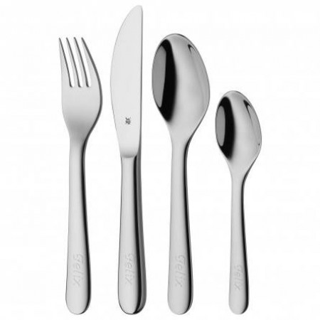 WMF KINDERBESTEK EDELSTAAL 18/10 4 DLG. GLAD GRAVEERBESTEK 12-8680.
