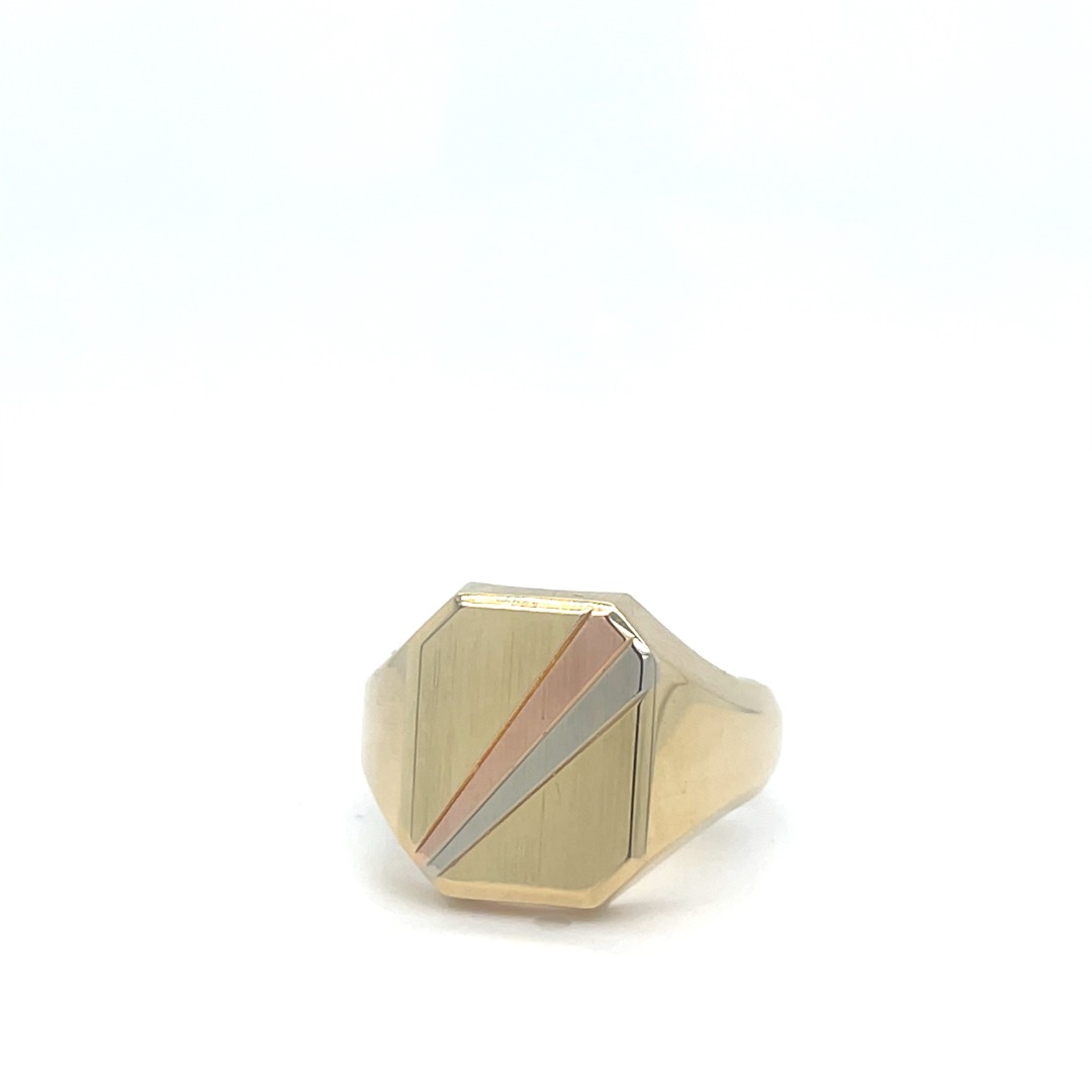 occasion 14 karaat gouden zegelring tricolor met rose- en witgoud