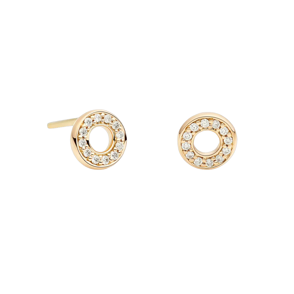 een paar 18 krt rosegouden oorknopjes Bron model Joy, mini donutje met diamant briljant geslepen totaal 0.10 crt G VVS1.