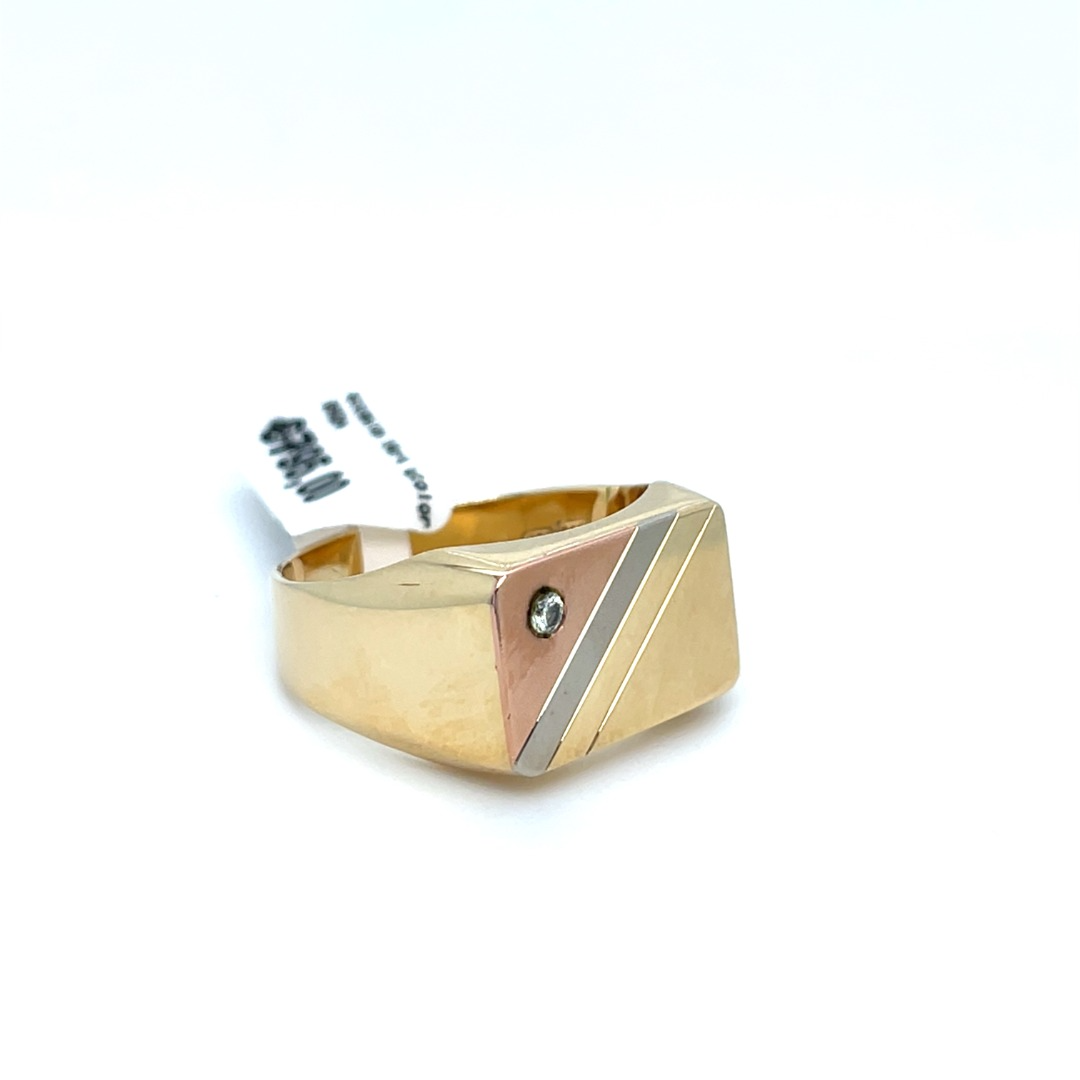 OCCASION TRICOLLOR ZEGELRING 14KRT