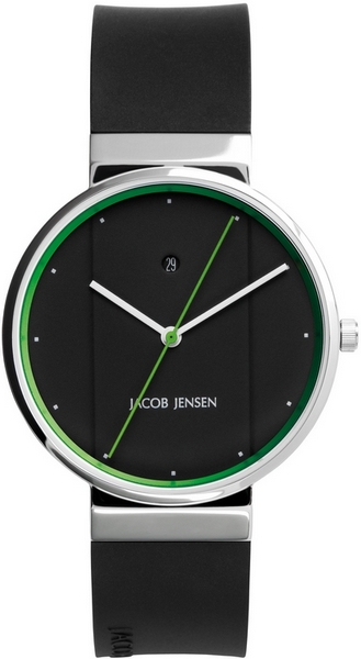 Dit Jacob Jensen herenhorloge is van edelstaal en de horlogeband is van mooi zwart siliconen. Dit horloge heeft een quartz uurwerk waarop de tijd analoog wordt weergegeven. De kleur zwart van de wijzerplaat van deze Jacob Jensen New Line 757 past perfect bij dit model. Het materiaal glas van dit uurwerk is mineraal glas.