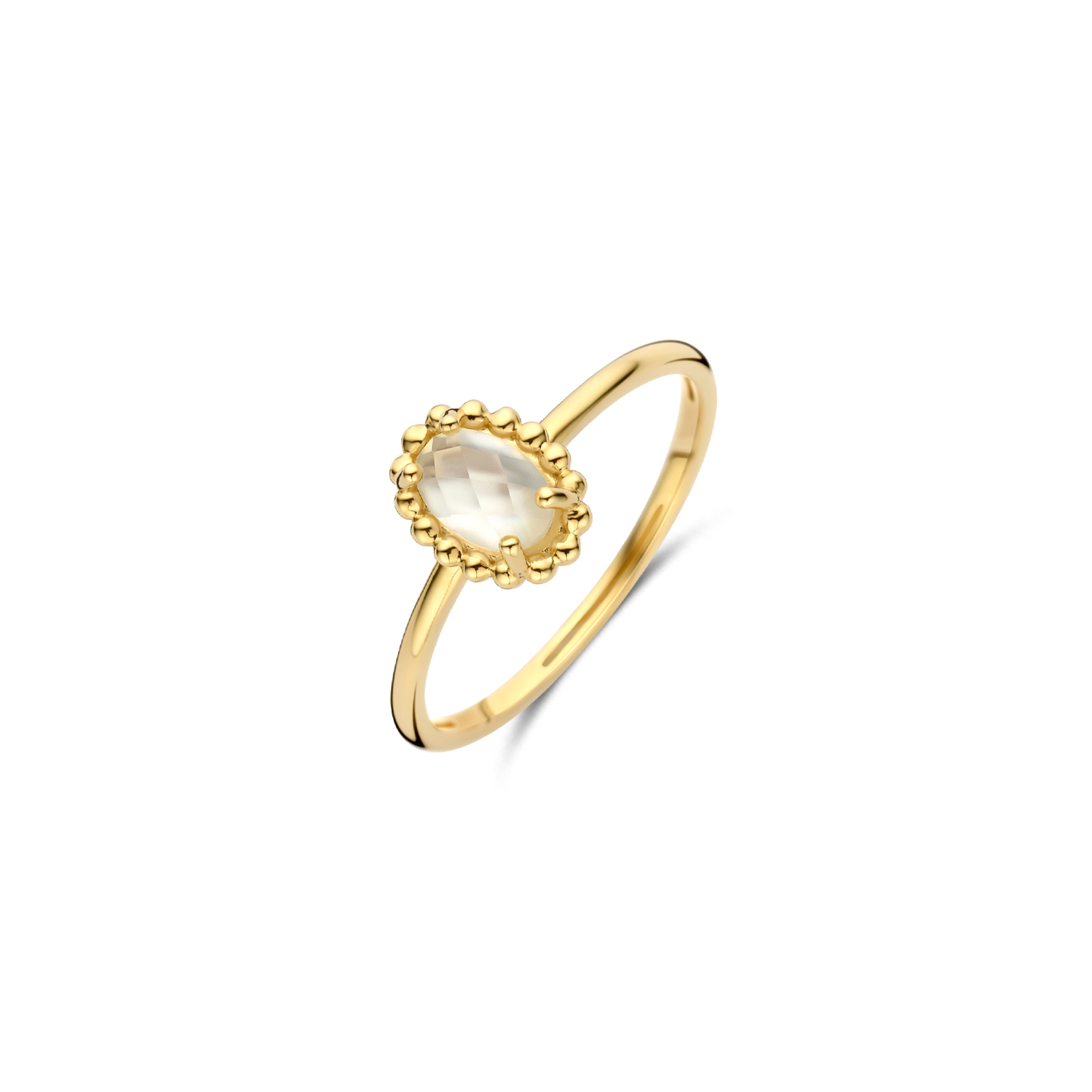 Blush - 14kt geelgouden damesring bezet met parelmoerkleurige kwarts - 1272YMQ/54