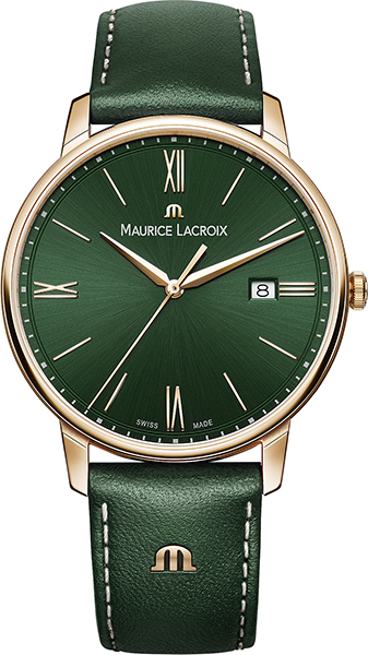 Dit horloge is van het merk Maurice Lacroix. Het is een analoog horloge met een band gemaakt van leer.De diameter van de kast is 40 mm.

De verdere specificaties van het horloge zijn als volgt:
Glassoort: saffier
Kastmateriaal: edelstaal
Techniek: quartz
Kastkleur: rose goud
Kastvorm: rond
Wijzerplaatkleur: groen
Bandkleur: groen
