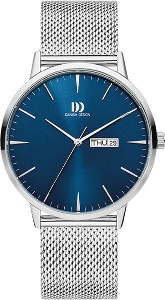 Danish design horloge met blauwe wijzerplaat