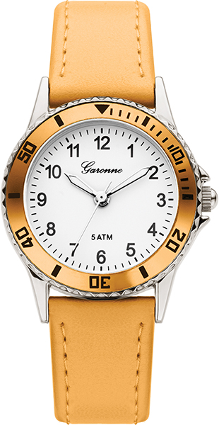 Dit is een horloge van het merk Garonne gemaakt voor meisjes.
De specificaties zijn als volgt:
Kastmaat: 27 mm
Kastdikte: 8.1 mm
Bandlengte: 170
Bandbreedte: 14
Waterdichtheid: 5 ATM / 50 Meter / 165 Feet