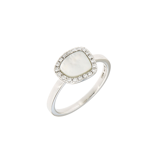 Gouden ring met parelmoer en diamant,maat 56
