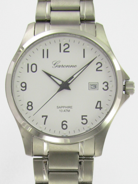 Dit is een horloge van het merk Garonne gemaakt voor heren.
De specificaties zijn als volgt:
Kastmaat: 38 mm
Kastdikte: 8,2
Bandbreedte: 20
Waterdichtheid: 10 ATM / 100 Meter / 330 Feet
Dit horloge heeft de volgende functies/eigenschappen:
Datumaanduiding