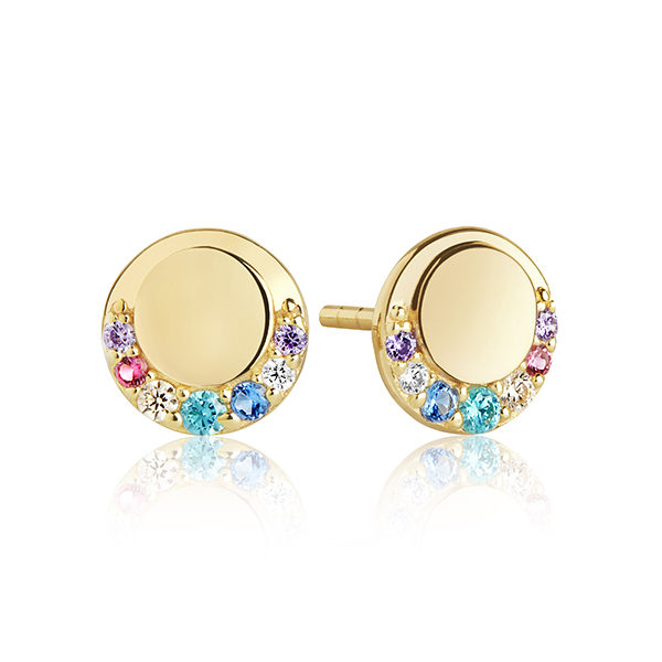 SIF JAKOBS PORTOFINO PICCOLO EARRINGS SJ-E12010-XCZ-SG. Een mooi sieraad gemaakt van 18K goud verguld. Het sieraad heeft een diameter van 8 mm. In dit sieraad zijn zirkonia's in verschillende kleuren verwerkt.