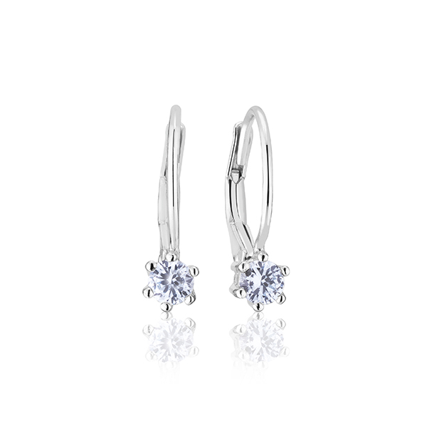 Franse oorringen van 925 Sterling zilver, glanzend oppervlak en hoorn met facetgeslepen 3,3 mm lichtblauwe zirkonia.

Afmetingen oorbellen: Lengte 16 mm, breedte 0,9 mm, dikte 0,9 mm