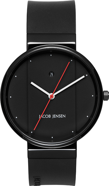 Dit Jacob Jensen horloge heeft een kleur coating op de roestvrijstalen kast met een diameter van 39mm en is voorzien van een rubberen band. In de kast bevindt zich een kwaliteitsuurwerk en is afgewerkt met mineraalglas.

Het horloge is 3ATM. Dit betekent dat het horloge spatwaterdicht is. Verder wordt het horloge geleverd met 2 jaar wereldwijde garantie.