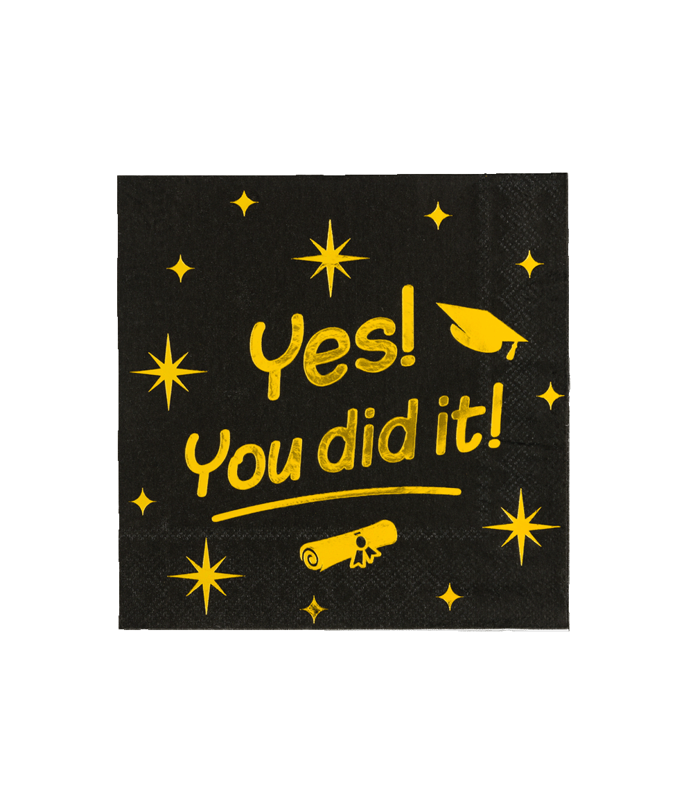 Deze classy party napkins - You did it zijn niet alleen praktisch, ze zijn ook nog eens erg leuk om een tafel feestelijk te decoreren bij een feestje ter ere van iemand die geslaagd is, deze servetten zijn 17 x 19cm. 