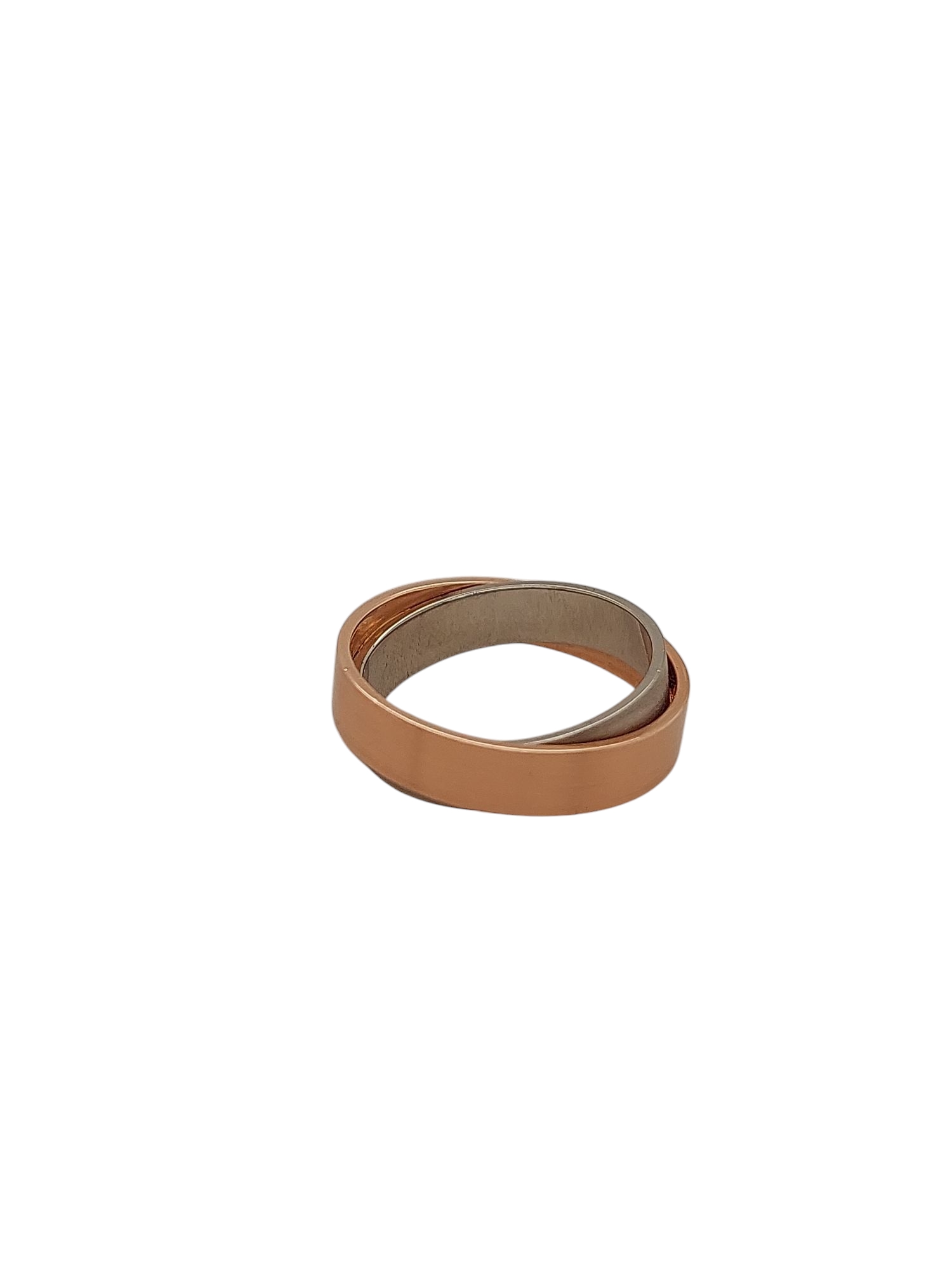 14kt bicolor cross over ring wit en roodgoud gematteerd